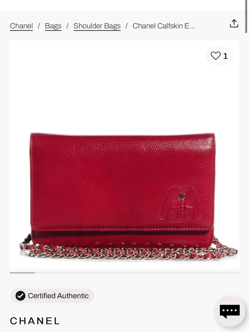 CHANEL Red Calfskin Crossbody Wallet with Chain Strap